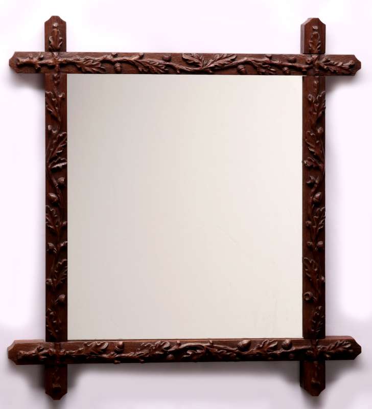 ANTIQUE MIRROR W/ CARVED OAK LEAF AND ACORN FRAME