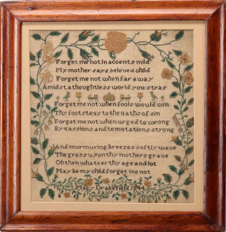 MARY DRAKEFIELD CROSS STITCH SAMPLER, 1844