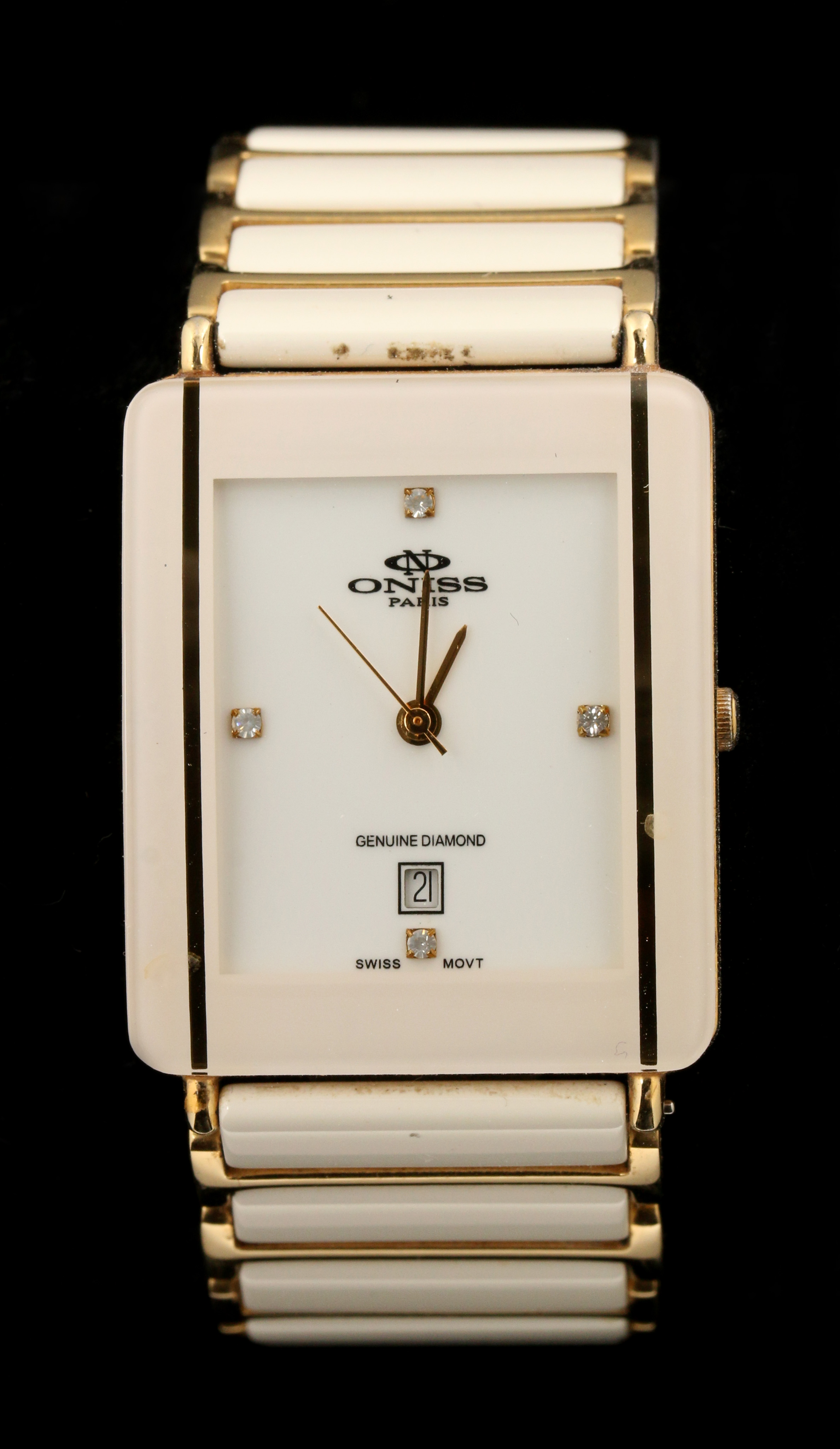 RECTANGULAR ONISS PARIS DATE WATCH WITH CERAMIC BA