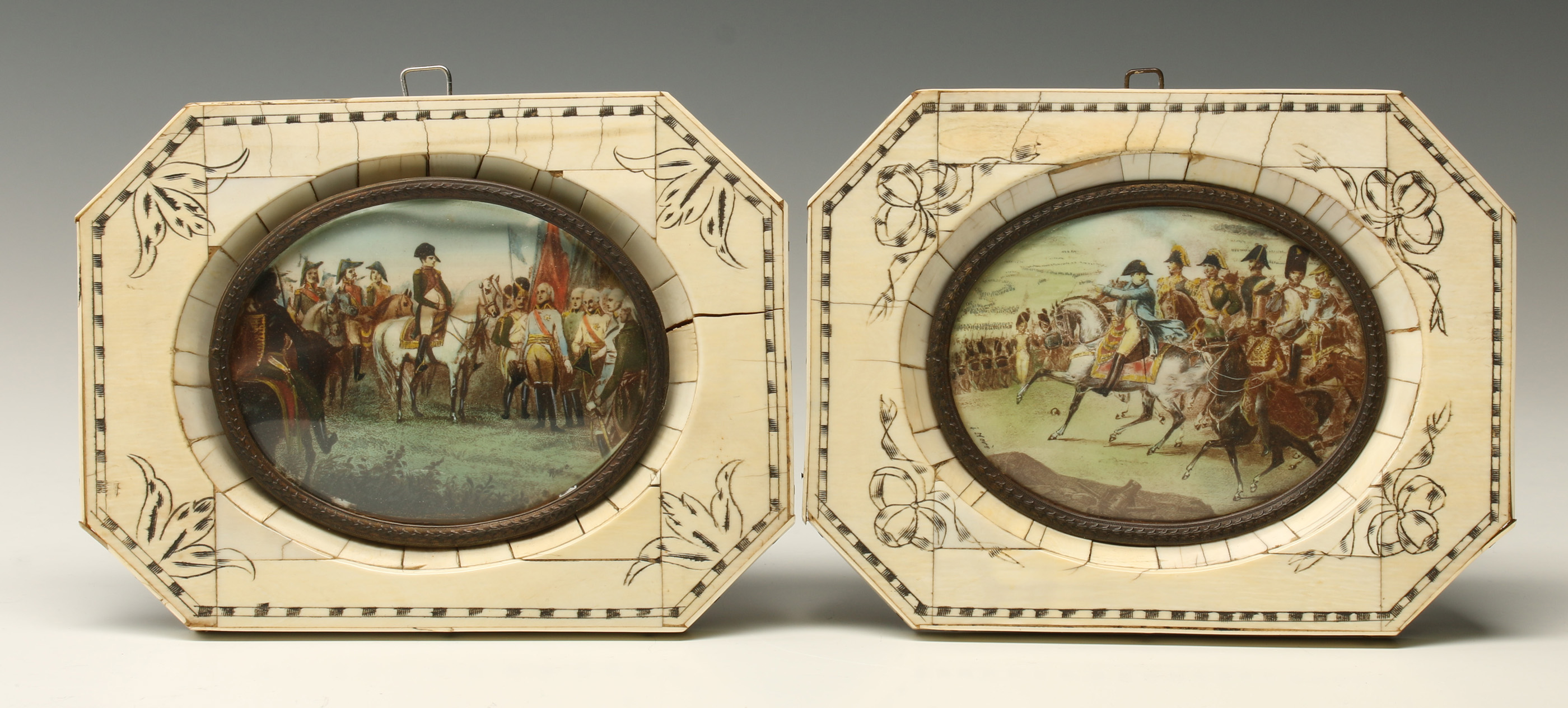 A PAIR OF MINIATURE PAINTINGS, NAPOLEON ON HORSEBA