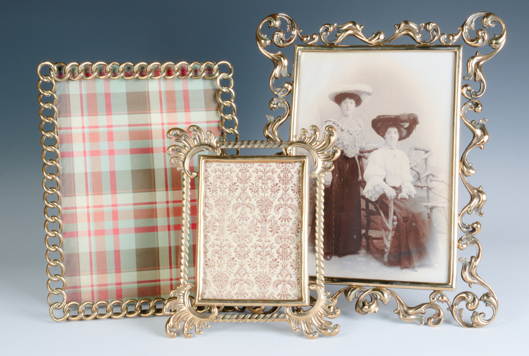 THREE INTERESTING CIRCA 1900 BRASS PICTURE FRAMES