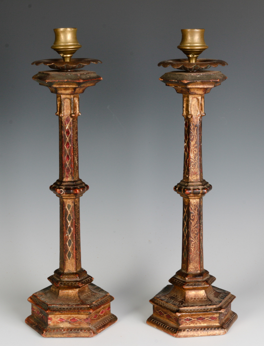 A PAIR EARLY 20THC ITALIAN FLORENTINE CANDLESTICKS