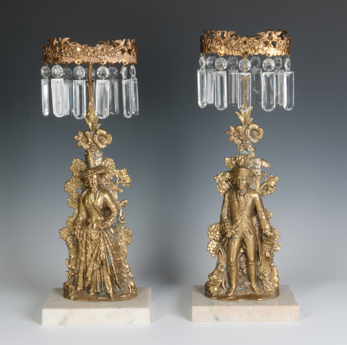 A PAIR 19TH CENTURY BRASS AND MARBLE GIRANDOLES