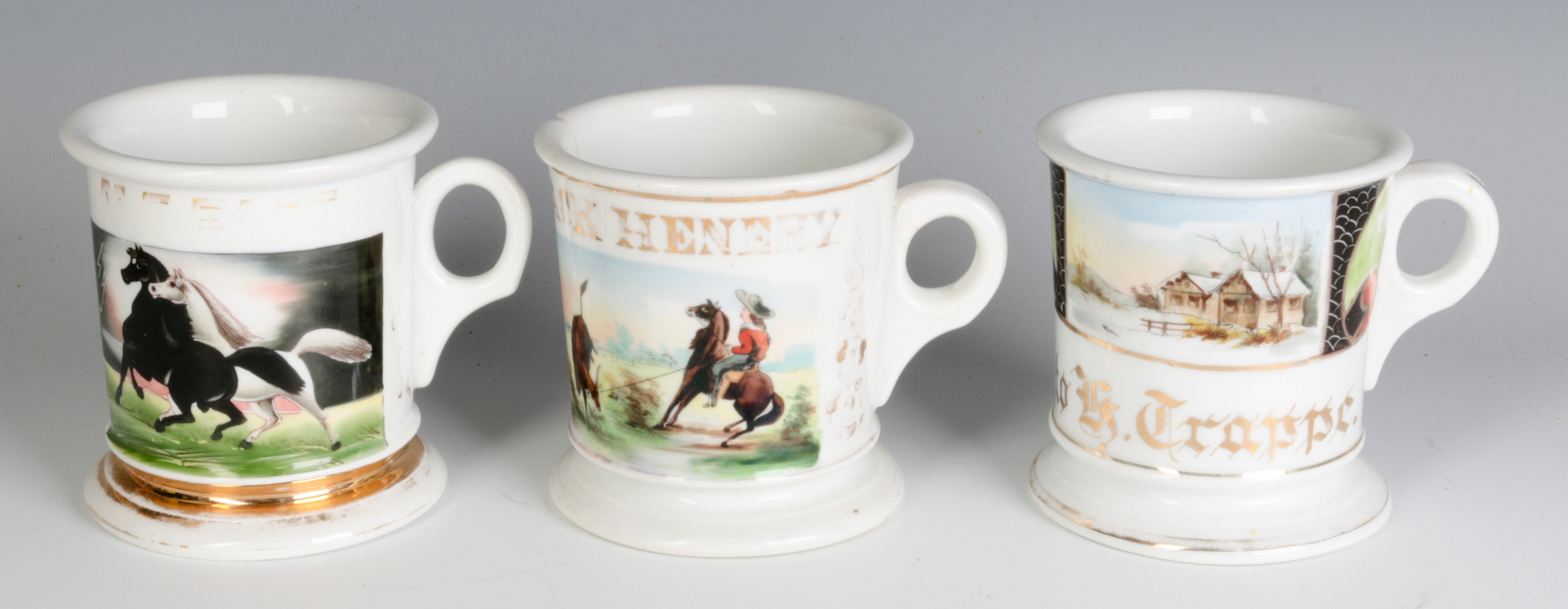 THREE ANTIQUE SHAVING MUGS