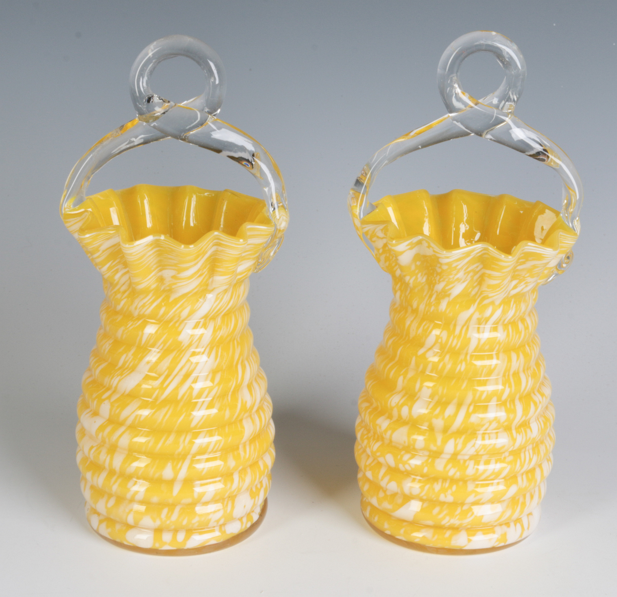 TWO UNUSUAL CZECHOSLOVAKIA ART GLASS BASKETS