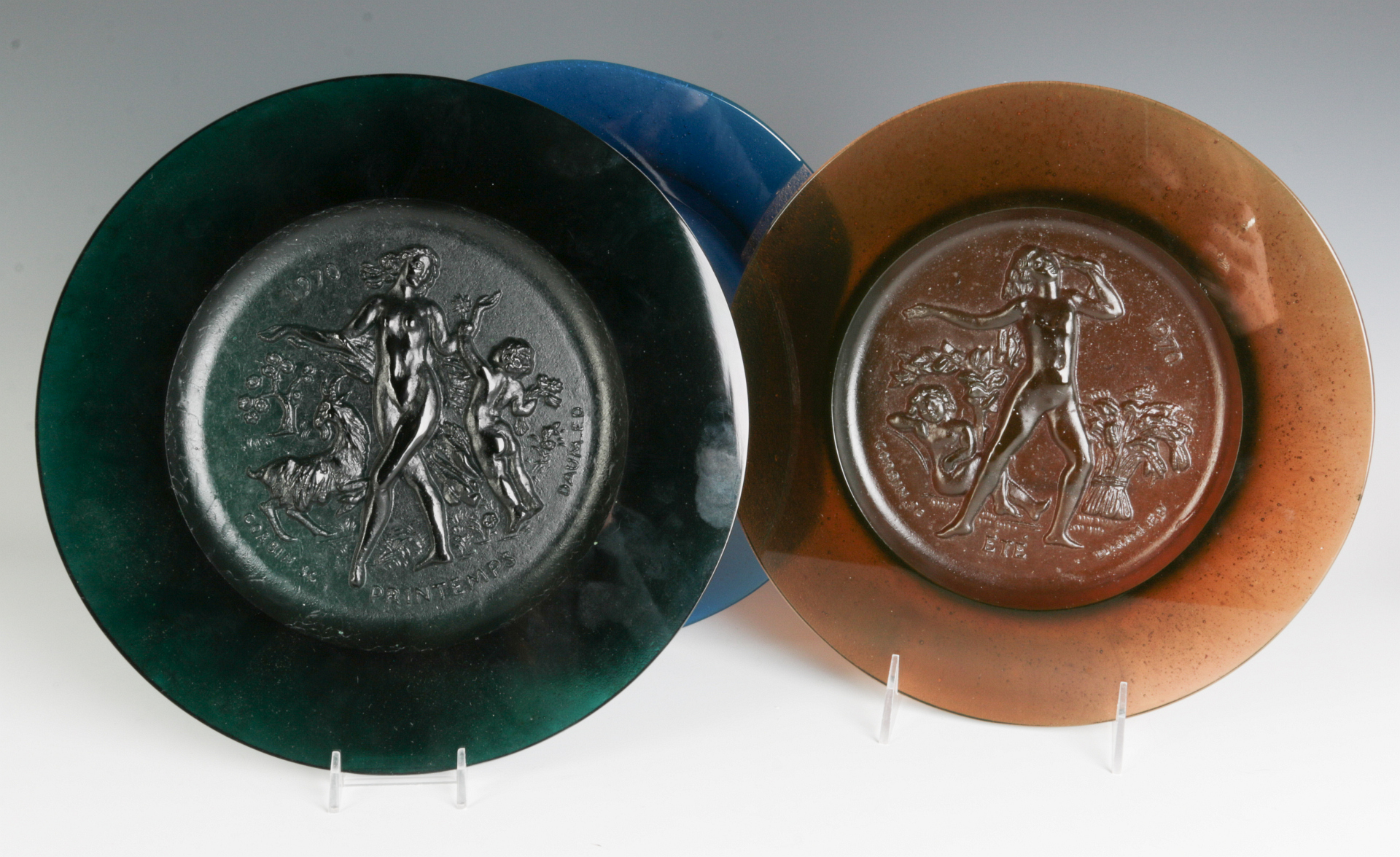 DAUM 'FOUR SEASONS' PATE DE VERRE GLASS PLATES