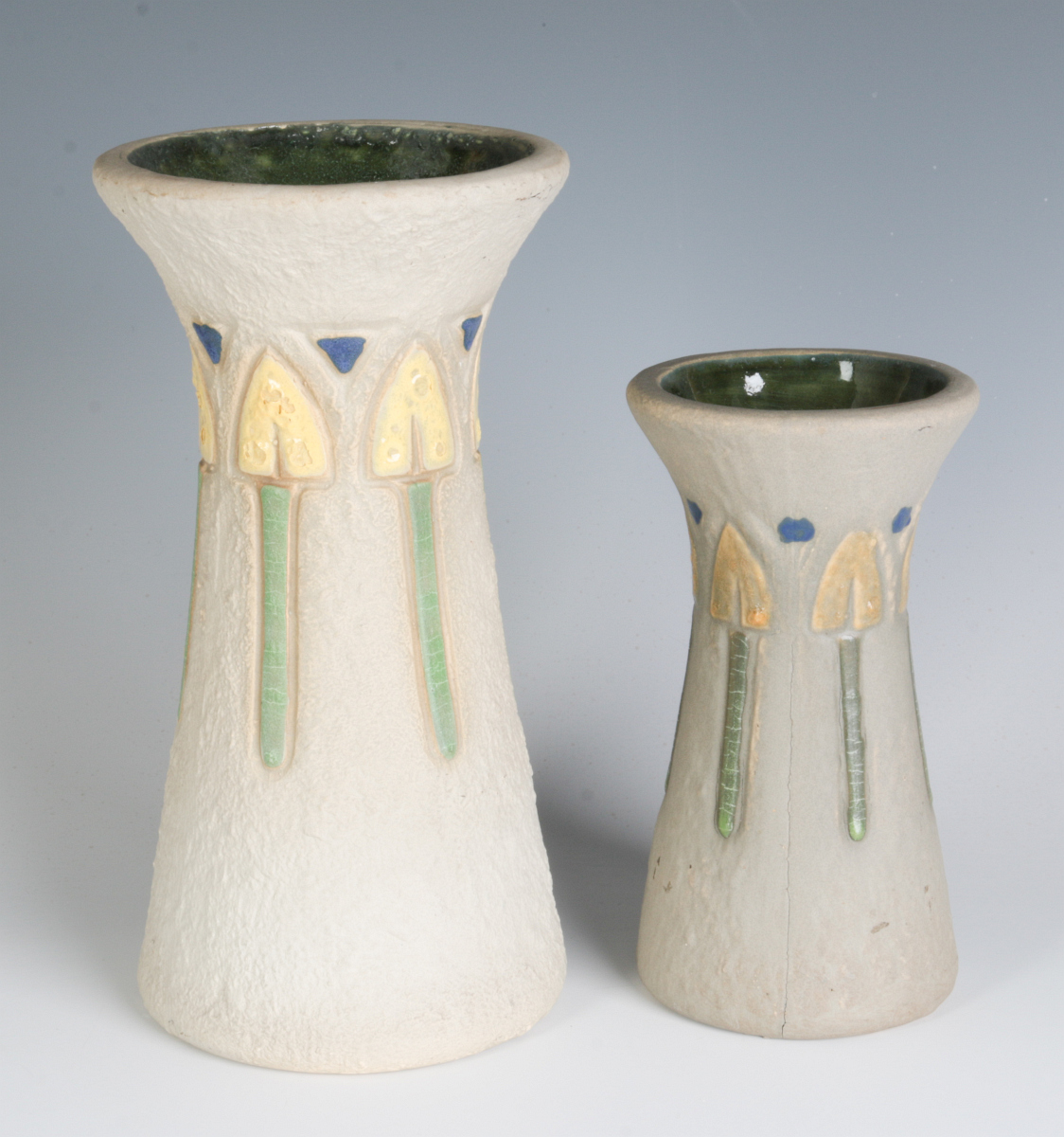 TWO ROSEVILLE 'MOSTIQUE' ART POTTERY VASES