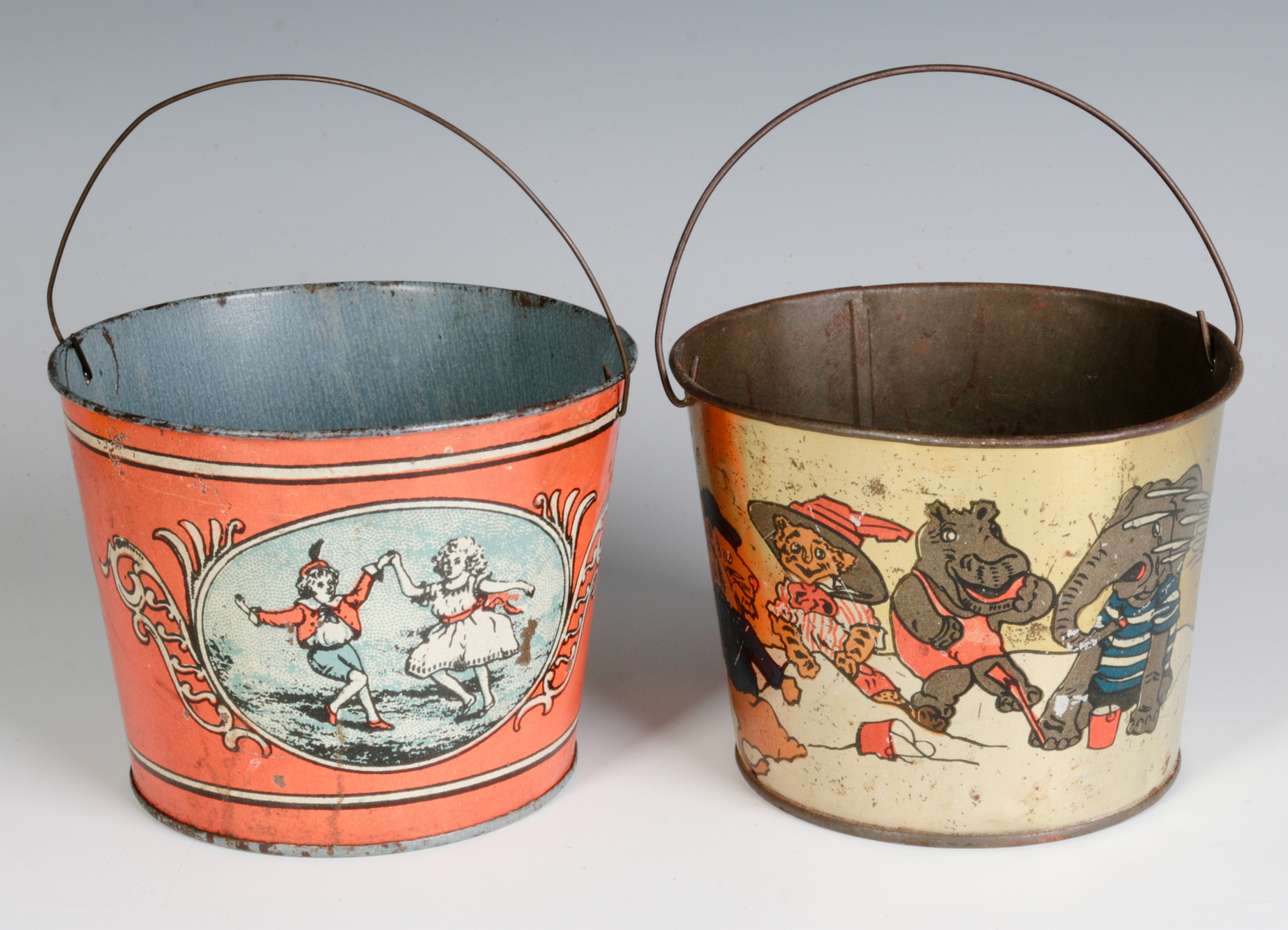 TWO CIRCA 1910 CHILD'S TIN LITHO SAND PAILS