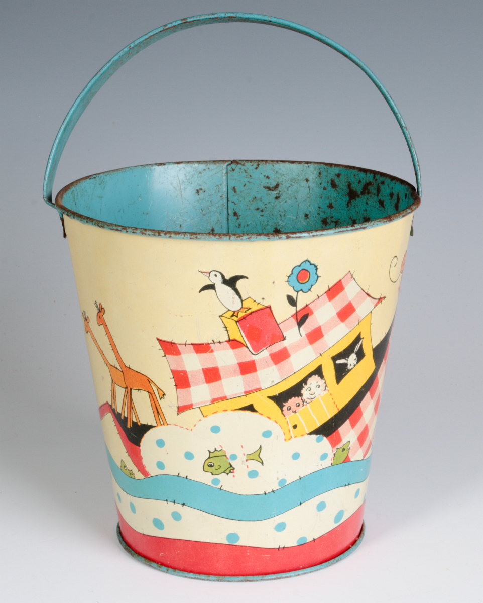 A FERN BISEL PEAT CHILD'S TIN LITHO SAND PAIL