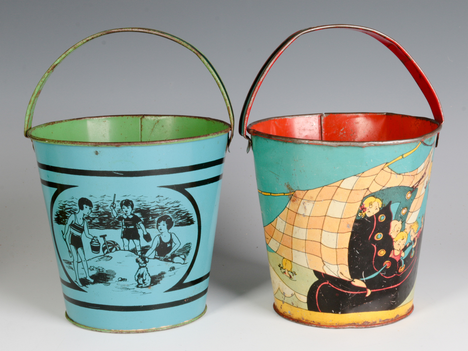 A FERN BISEL PEAT SAND PAIL, PLUS ANOTHER