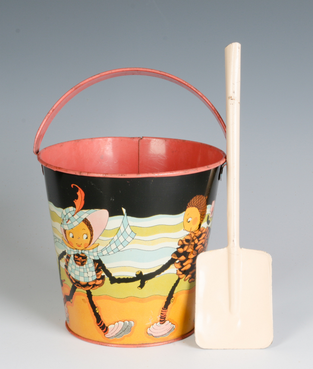 A FANTASY FIGURES SAND PAIL SIGNED FERN BISEL PEAT