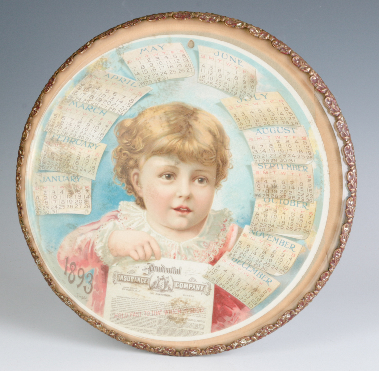 AN 1893 CHROMOLITHOGRAPH CALENDAR BEHIND GLASS