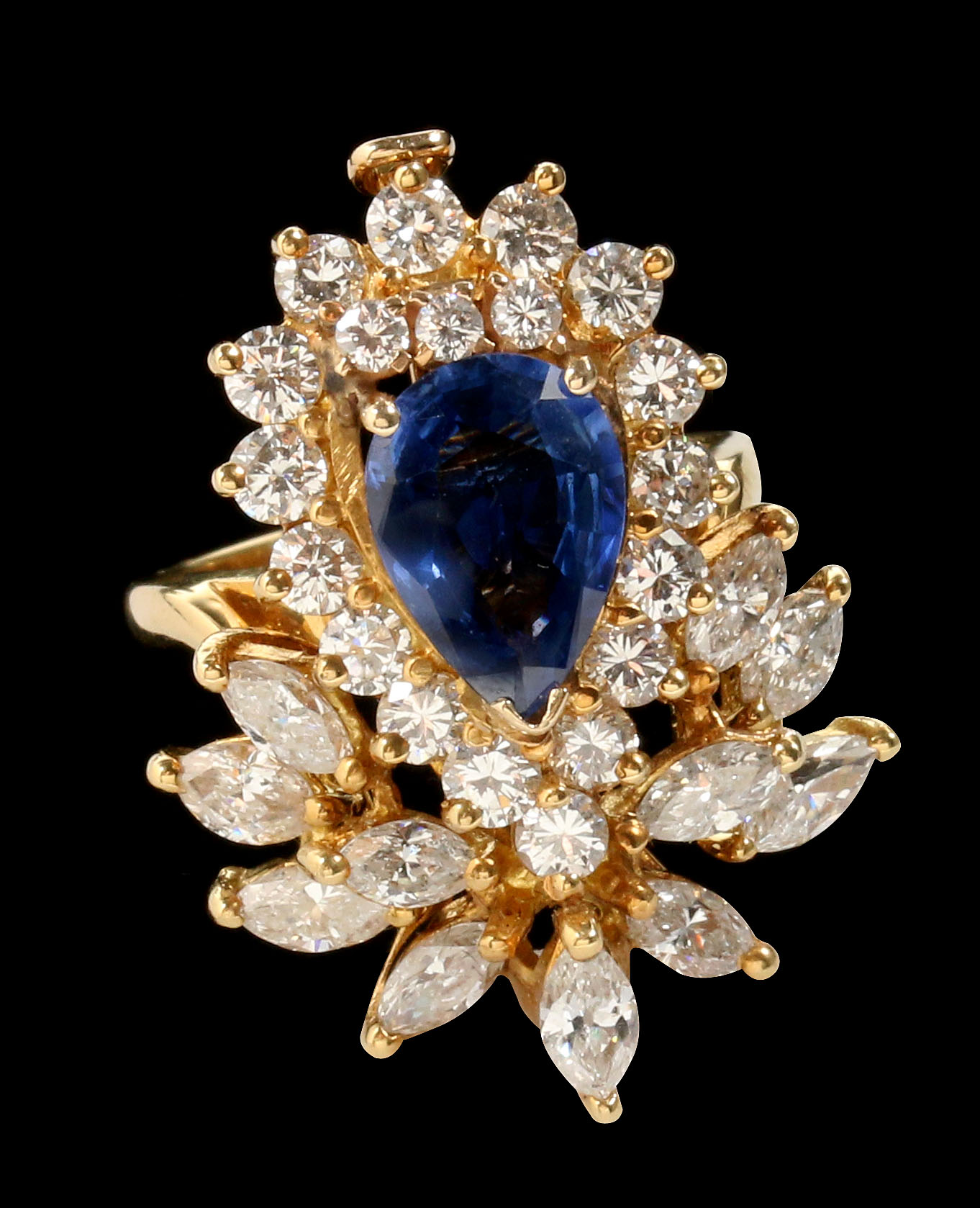 AN 18K CEYLON SAPPHIRE AND DIAMOND PENDANT AND RIN