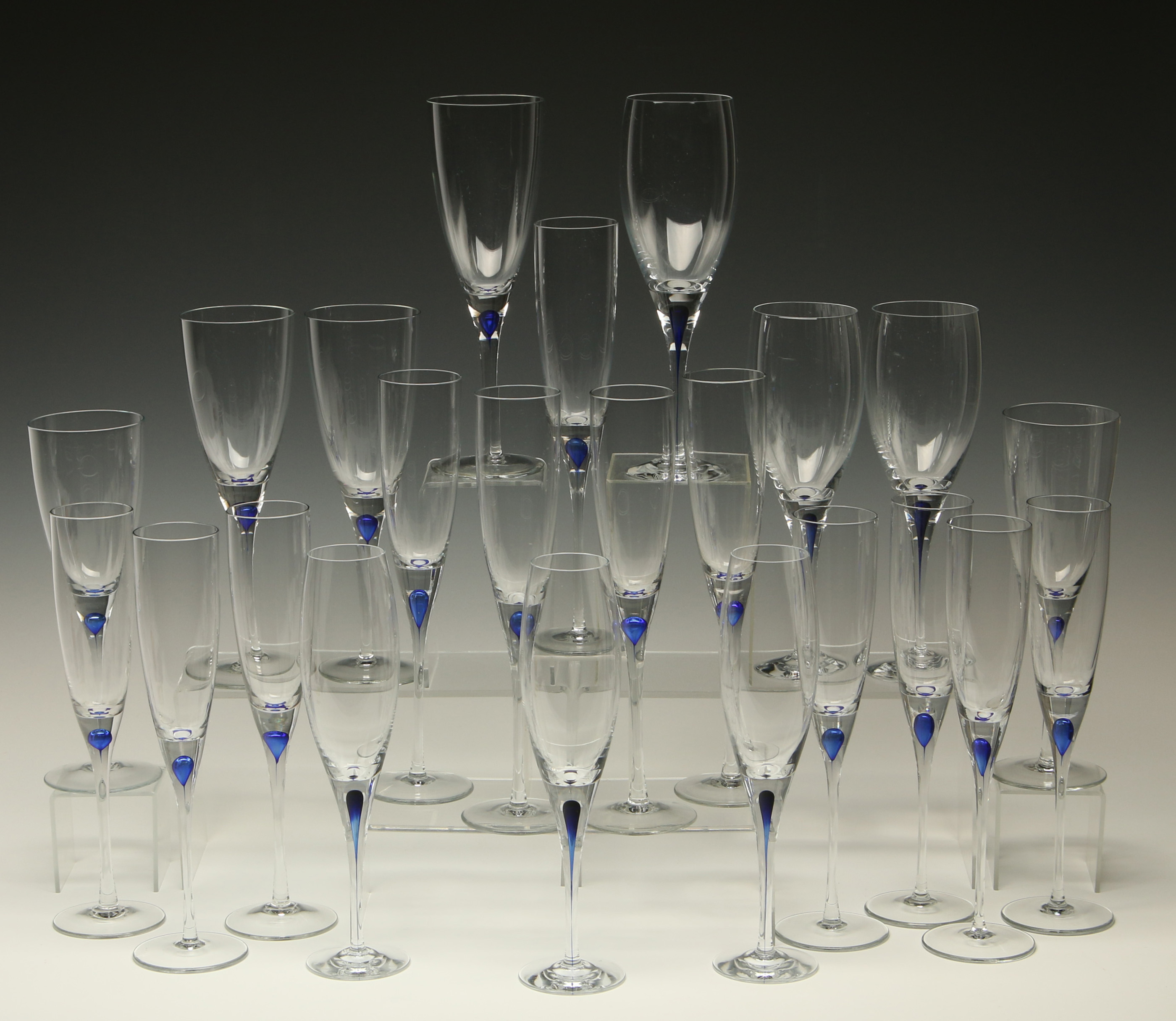 ORREFORS 'INTERMEZZO' BLUE DROP CRYSTAL STEMWARE