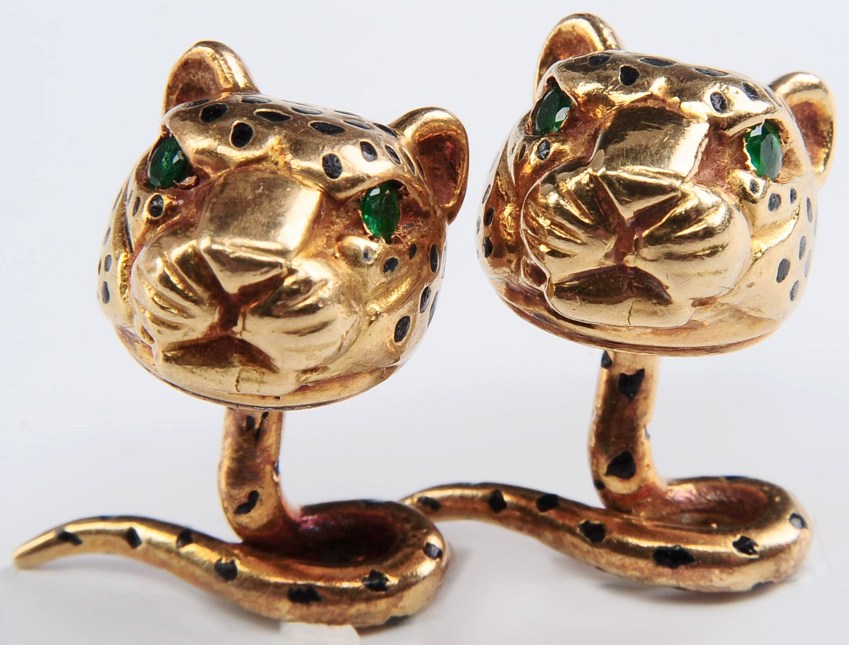 A PAIR 14K LEOPARD CUFF LINKS STYLE OF DAVID WEBB