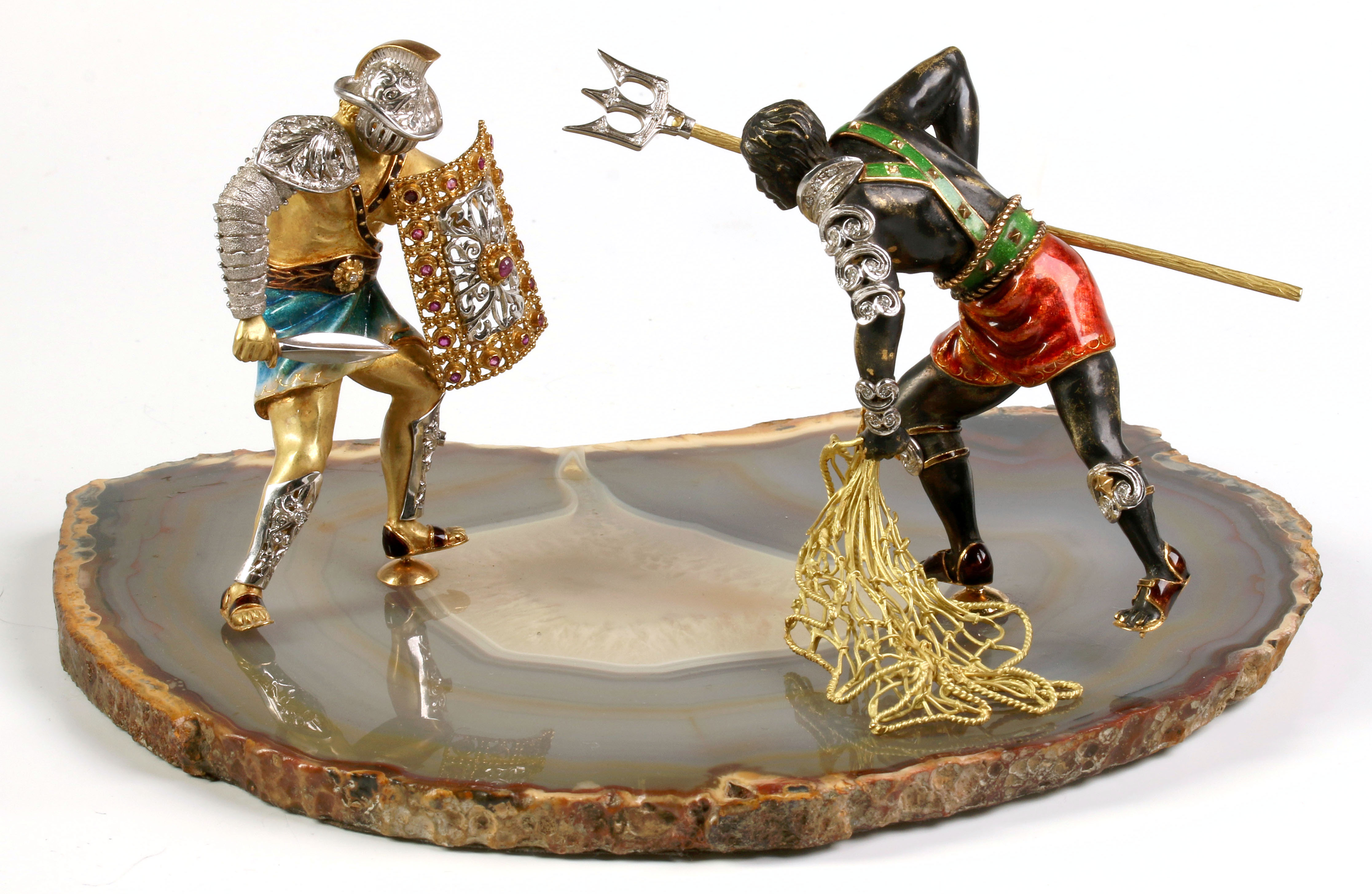 A LARGE PAIR ITALIAN 18K FIGURAL GLADIATOR BROOCHE