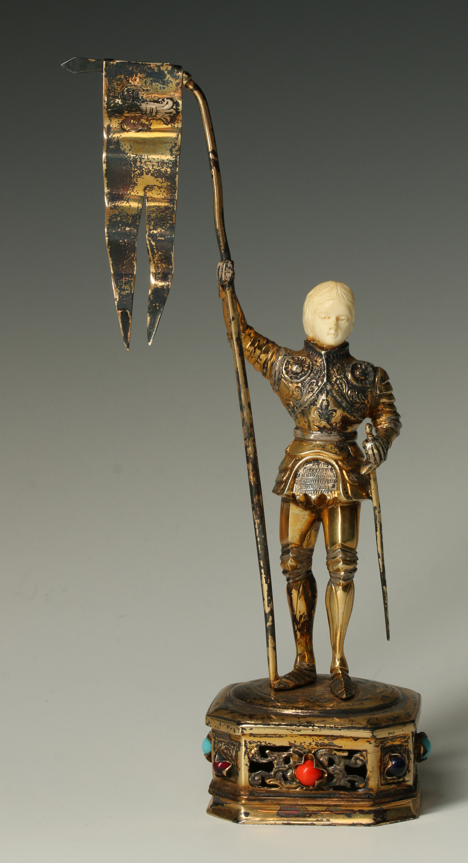 A 19TH C. SILVER GILT FIGURE OF JEANNE D' ARC