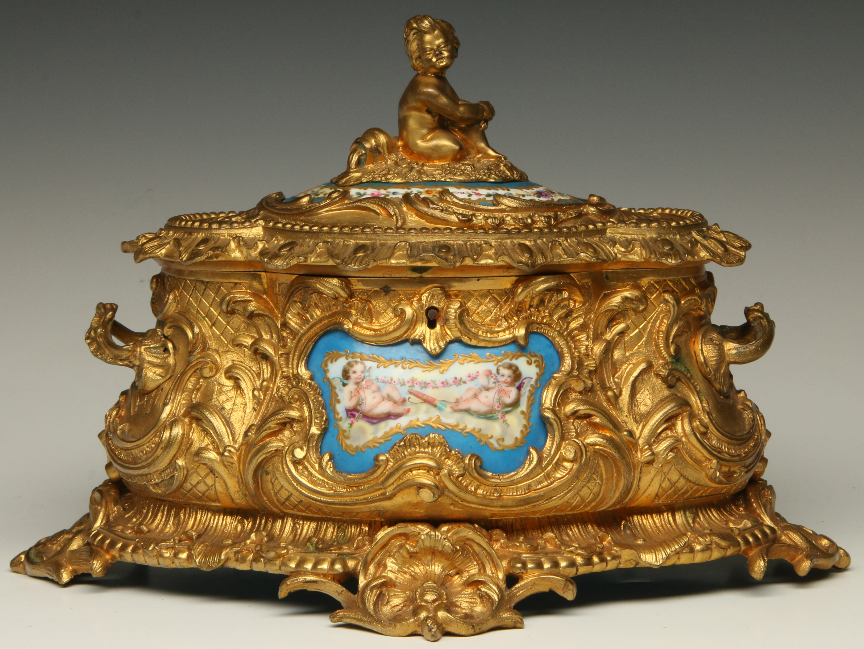 A 19TH C. LOUIS XVI STYLE ORMOLU JEWELRY CASKET