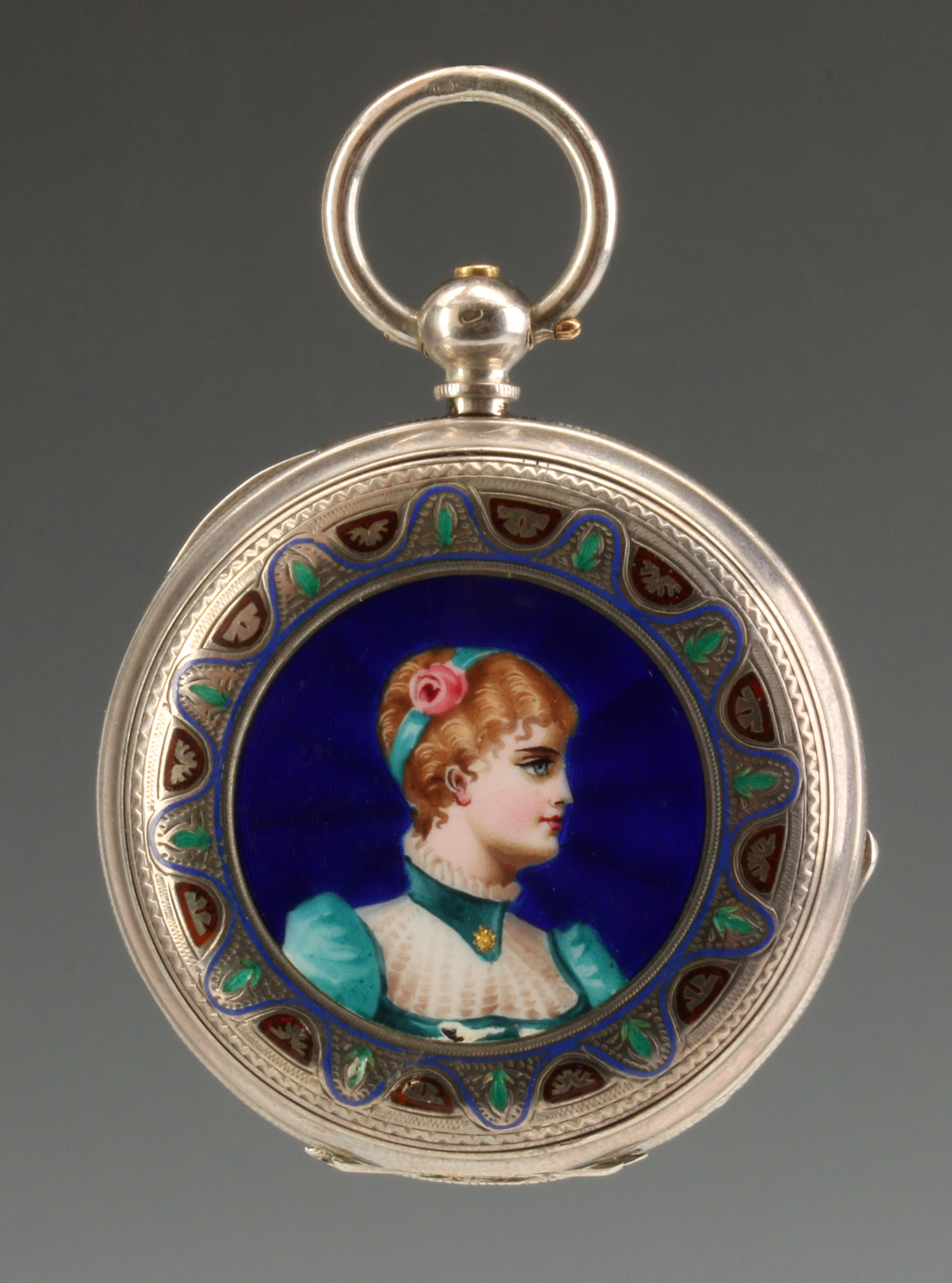 AN .800 SILVER & ENAMEL WATCH SIGNED VRARD SHANGHA