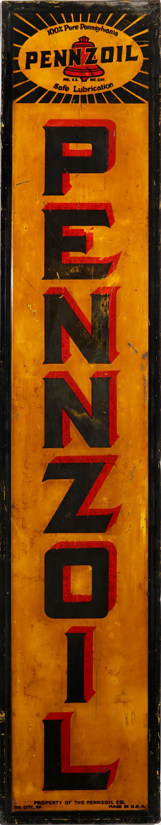 A PENNZOIL VERTICAL SELF-FRAMED TIN SIGN