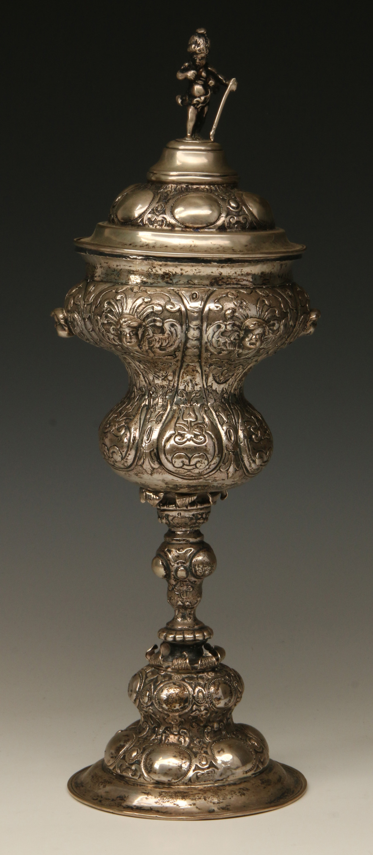 A LATE 19TH C. SILVER COVERED CHALICE ATTR. HANAU