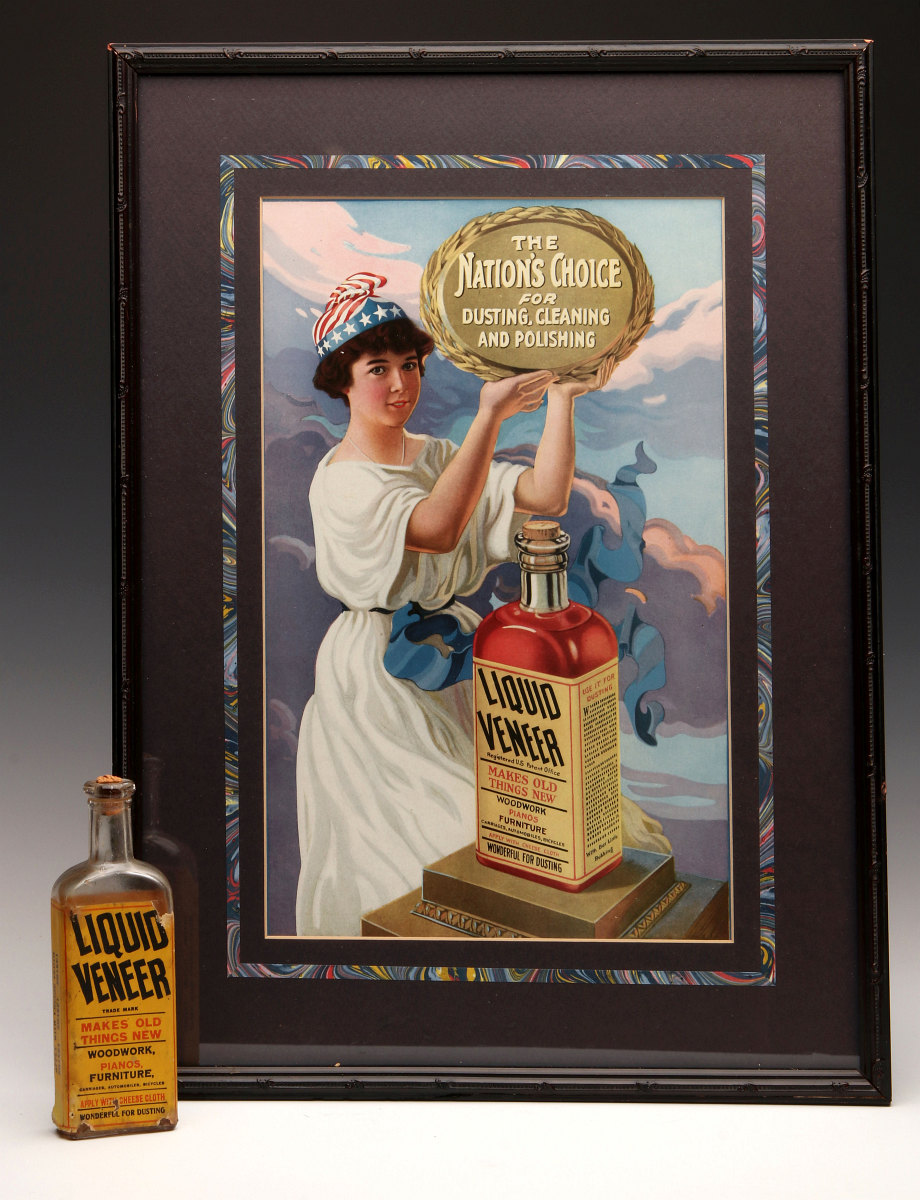 LIQUID VENEER FURNITURE POLISH SIGN AND BOTTLE