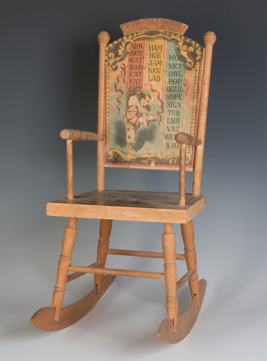 CIRCA 1880s LITHO ON WOOD MINIATURE ROCKING CHAIR