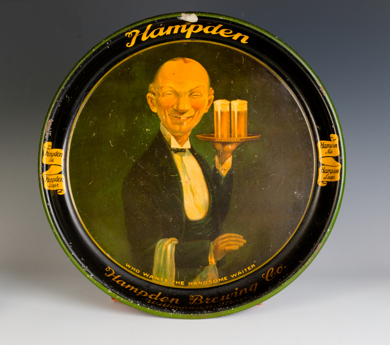 A HAMPDEN BREWING TIN LITHO BEER ADVERTISING TRAY