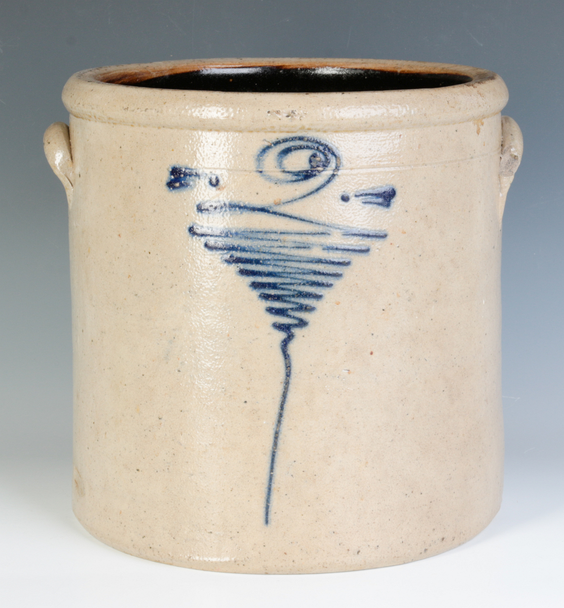 A BLUE DECORATED STONEWARE CROCK WITH SALT GLAZE