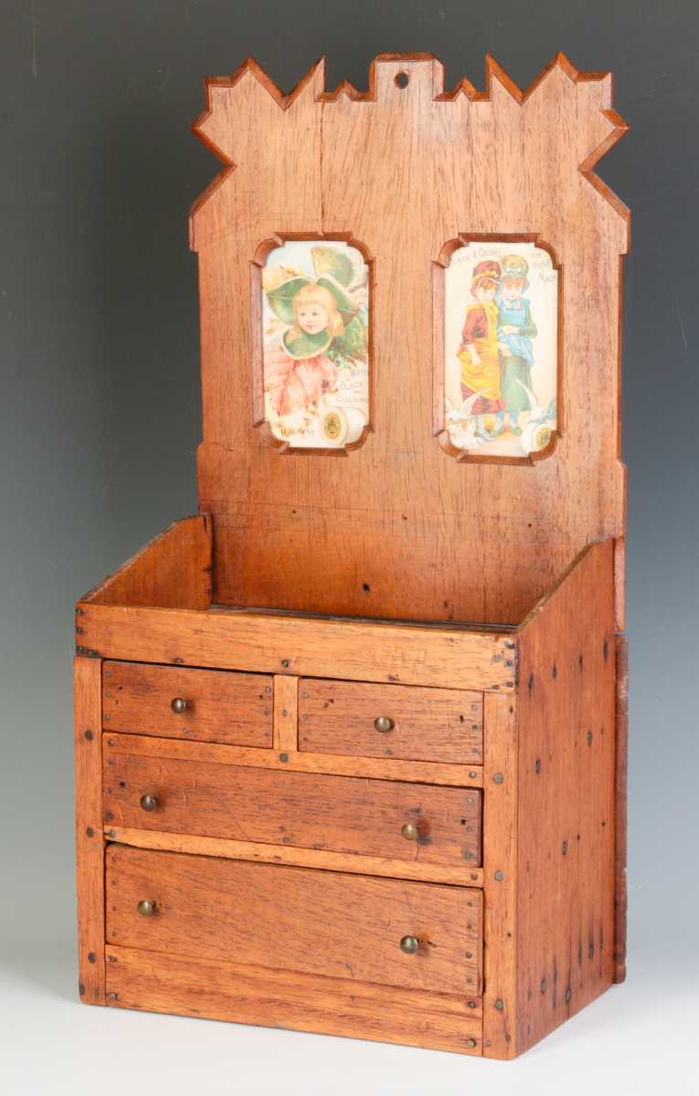 A GOOD 19TH C. FOLK ART CIGAR BOX HANGING CABINET