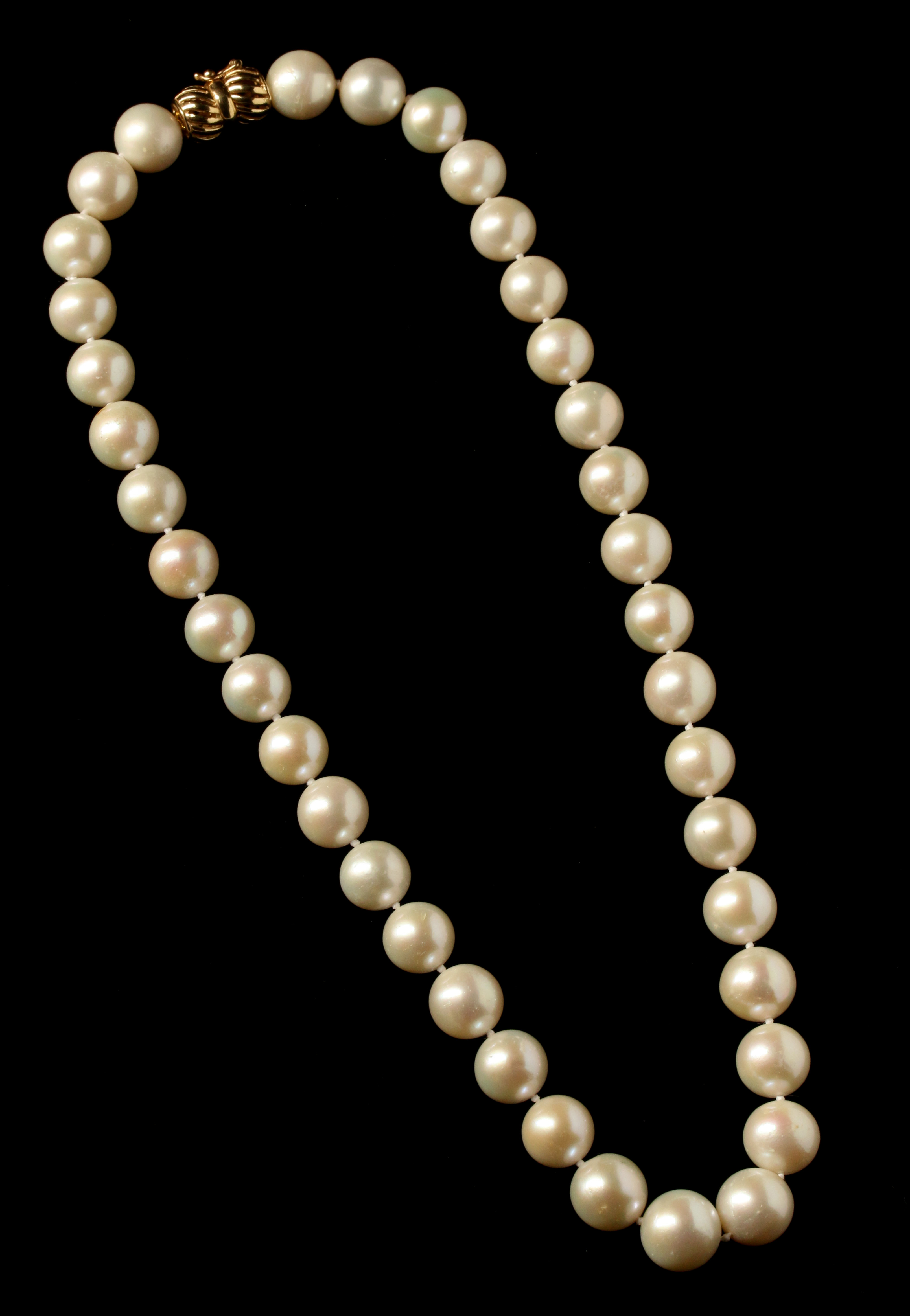 A PRINCESS LENGTH LARGE FINE CULTURED PEARL STRAND