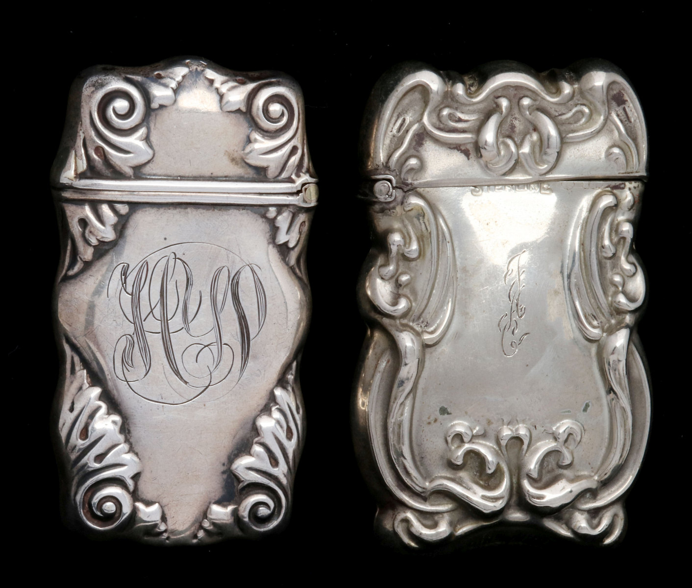 AN ANTIQUE STERLING MATCH SAFE, PLUS ANOTHER