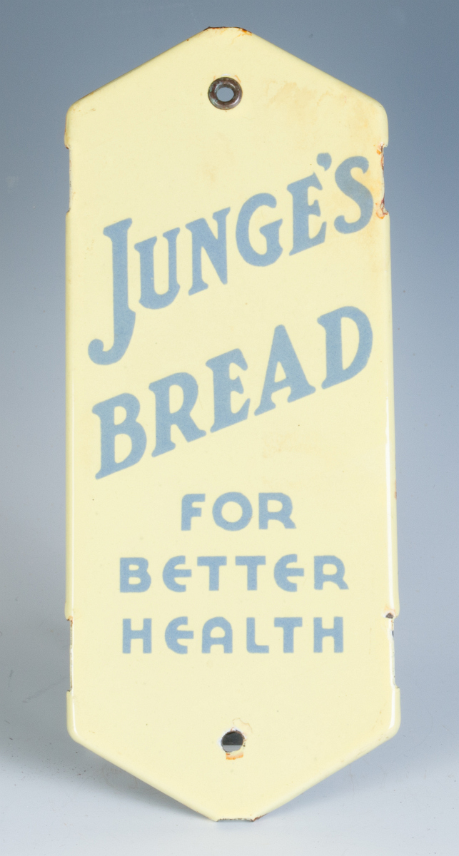 A PORCELAIN DOOR PUSH ADVERTISING JUNGE'S BREAD