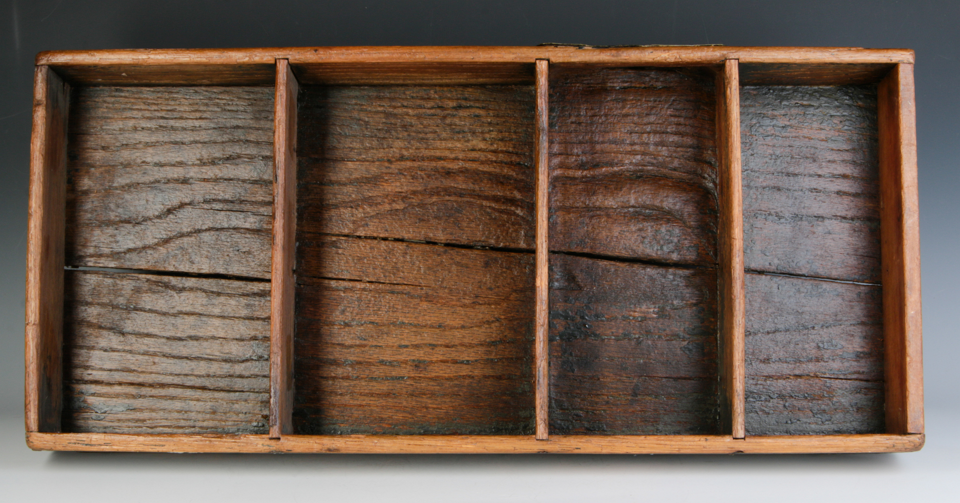 A DIVIDED TRAY / HANGING SHELF IN OLD PAINT