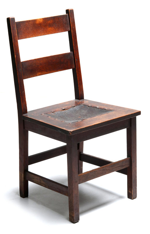 AN OAK ARTS & CRAFTS CHAIR SIGNED GUSTAV STICKLEY