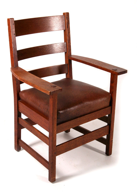 AN ARTS & CRAFTS ARM CHAIR SIGNED L & JG STICKLEY