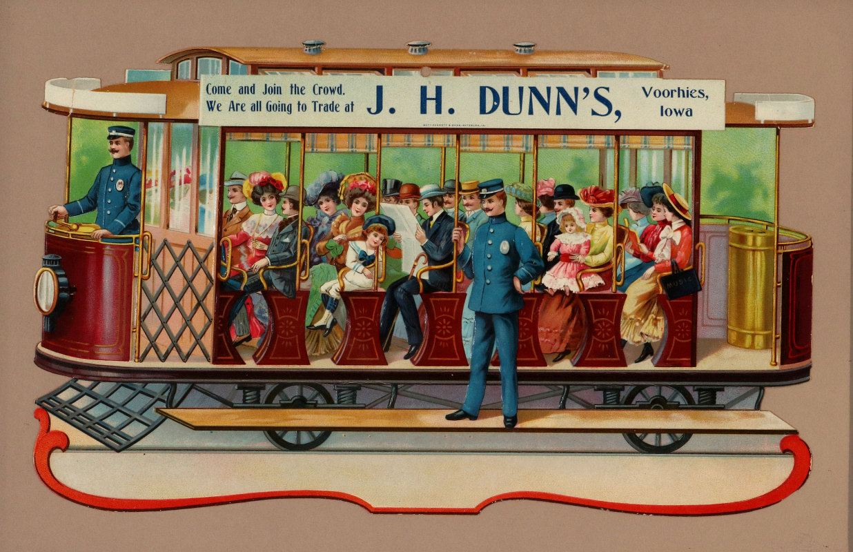 A DIE-CUT VICTORIAN ADVERTISING STREET CAR PLACARD