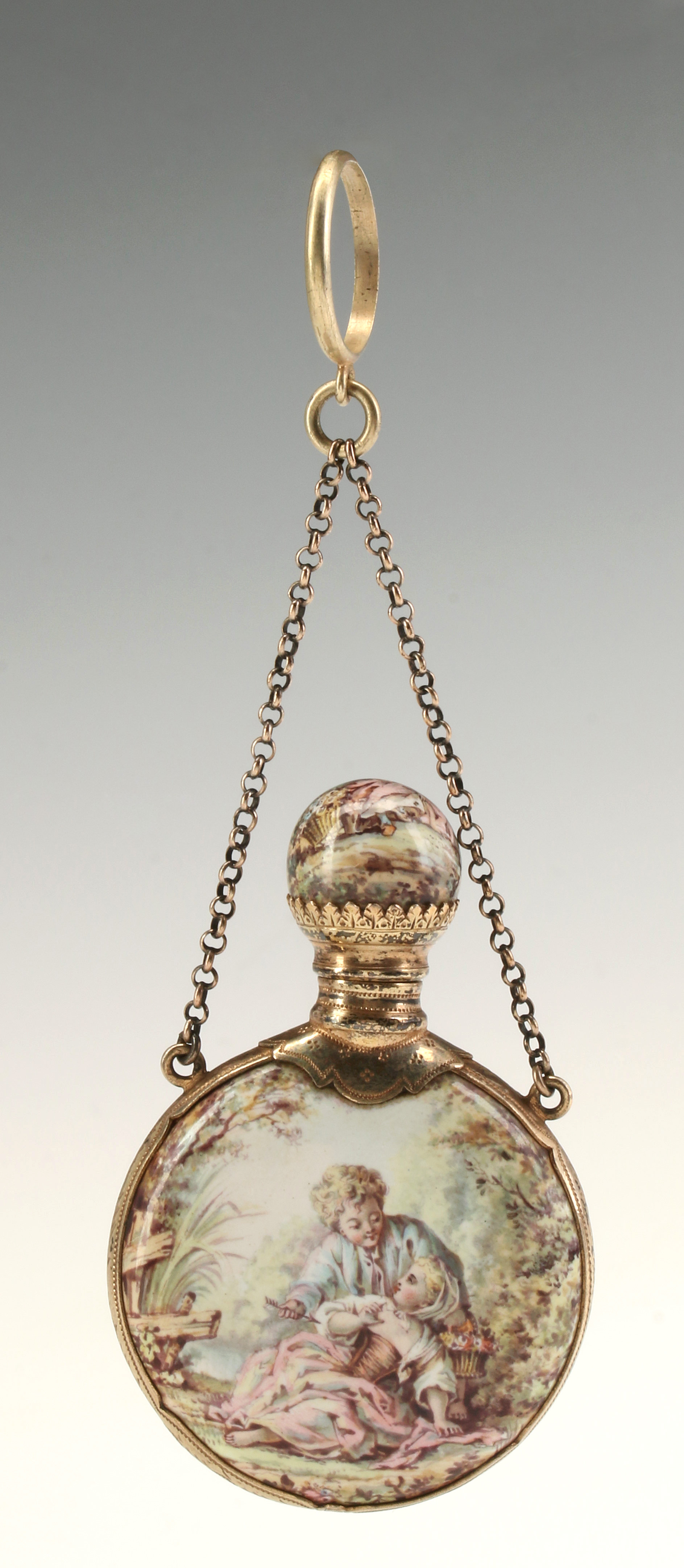 A 19TH C. VIEMESE ENAMEL CHATELAINE PERFUME BOTTLE