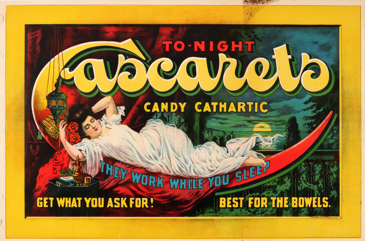 A 1900 CASCARETS LITHO ON PAPER ADVERTISING SIGN