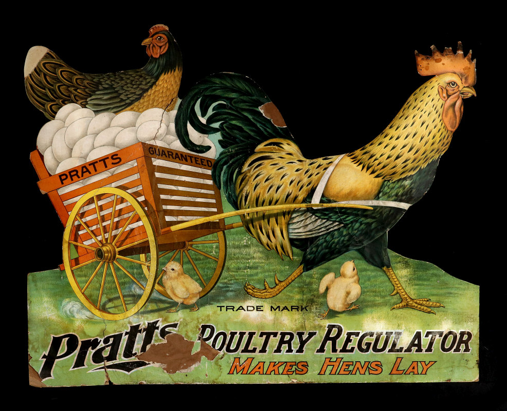 PRATT'S POULTRY REGULATOR, DIE CUT EASEL BACK SIGN