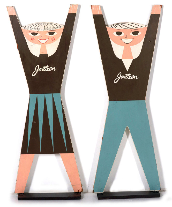 PAINTED WOOD ADVERTISING FIGURES FOR JANTZEN