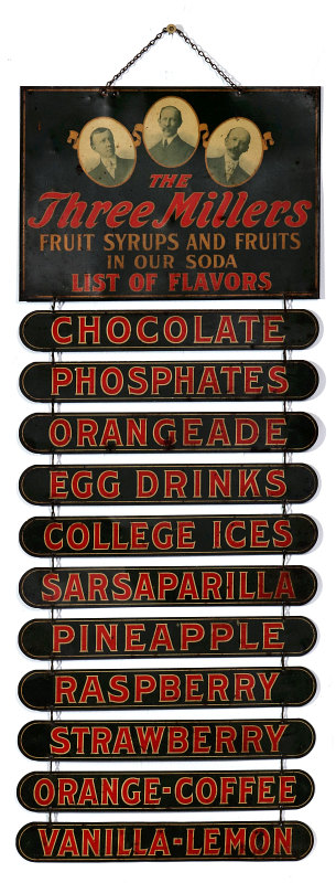 A 12-PC THREE MILLERS SODA FOUNTAIN FLAVORS MENU