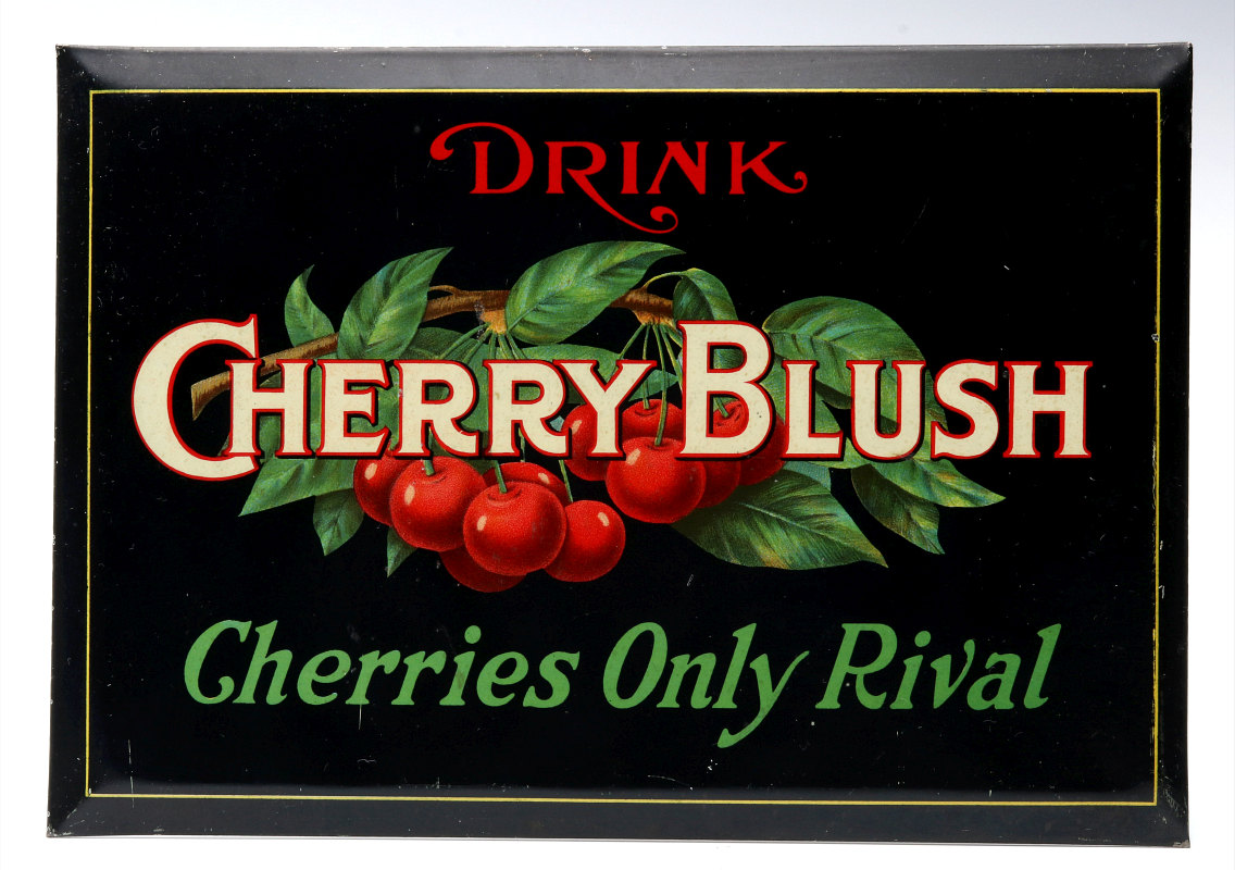 A BRIGHT COLORFUL CIRCA 1910S CHERRY BLUSH SIGN