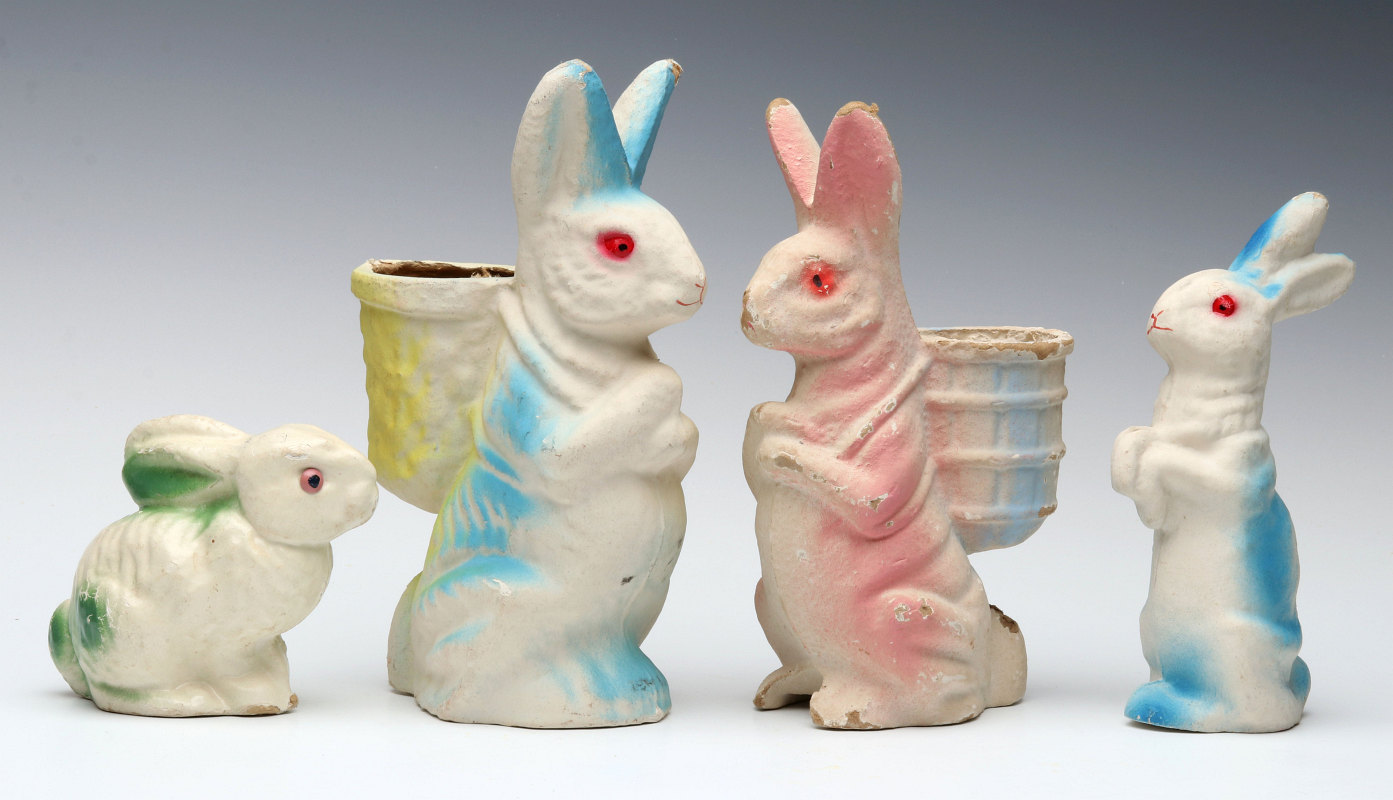 VINTAGE PRESSED PAPER EASTER RABBIT FIGURES