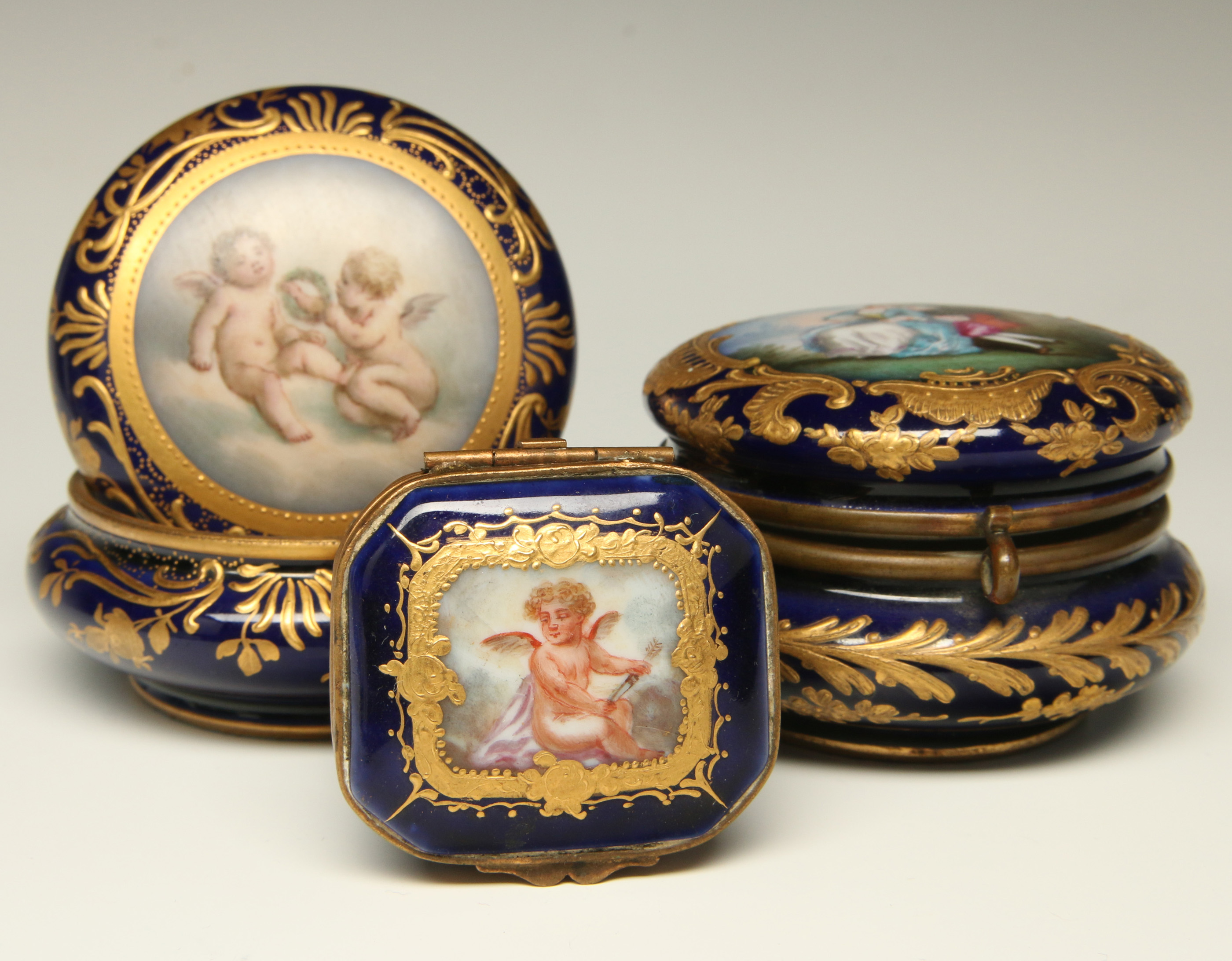 THREE CIRCA 1900 SEVRES PORCELAIN TRINKET BOXES