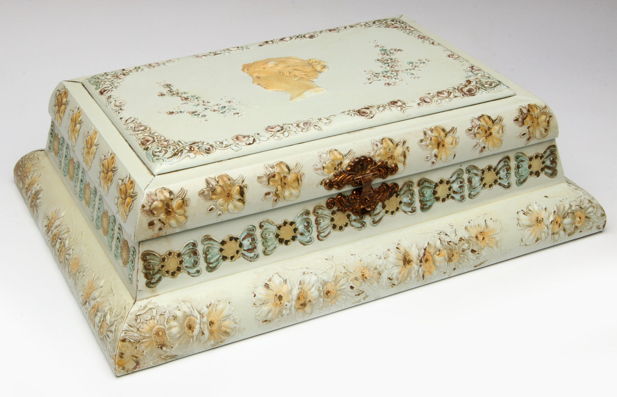 A LARGE MULTI-TIER VICTORIAN CELLULOID DRESSER BOX