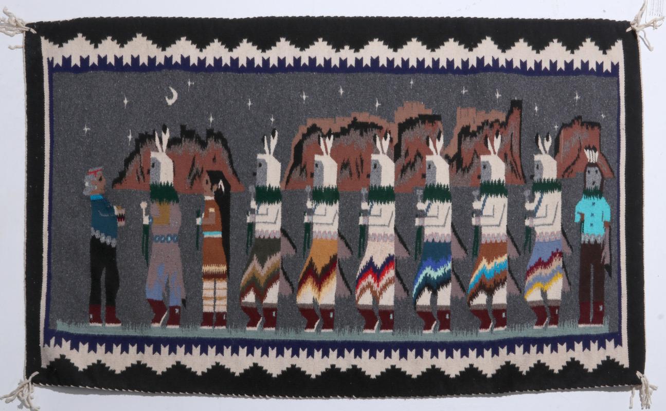 AN UNUSUAL NAVAJO STARLIT YEI DANCE PICTORIAL WEAVING