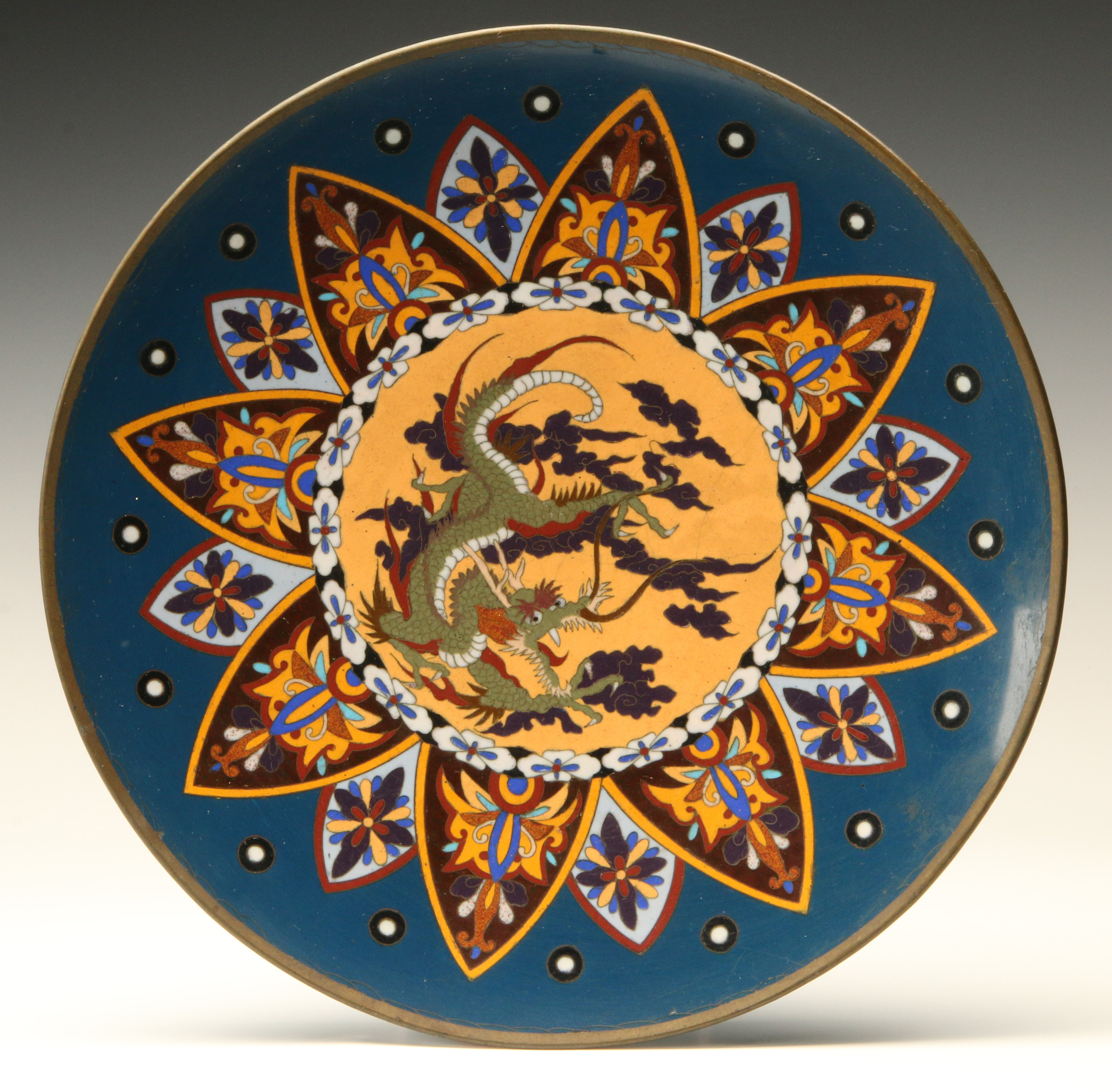 A MEIJI JAPANESE CLOISONNE PLAQUE WITH DRAGON