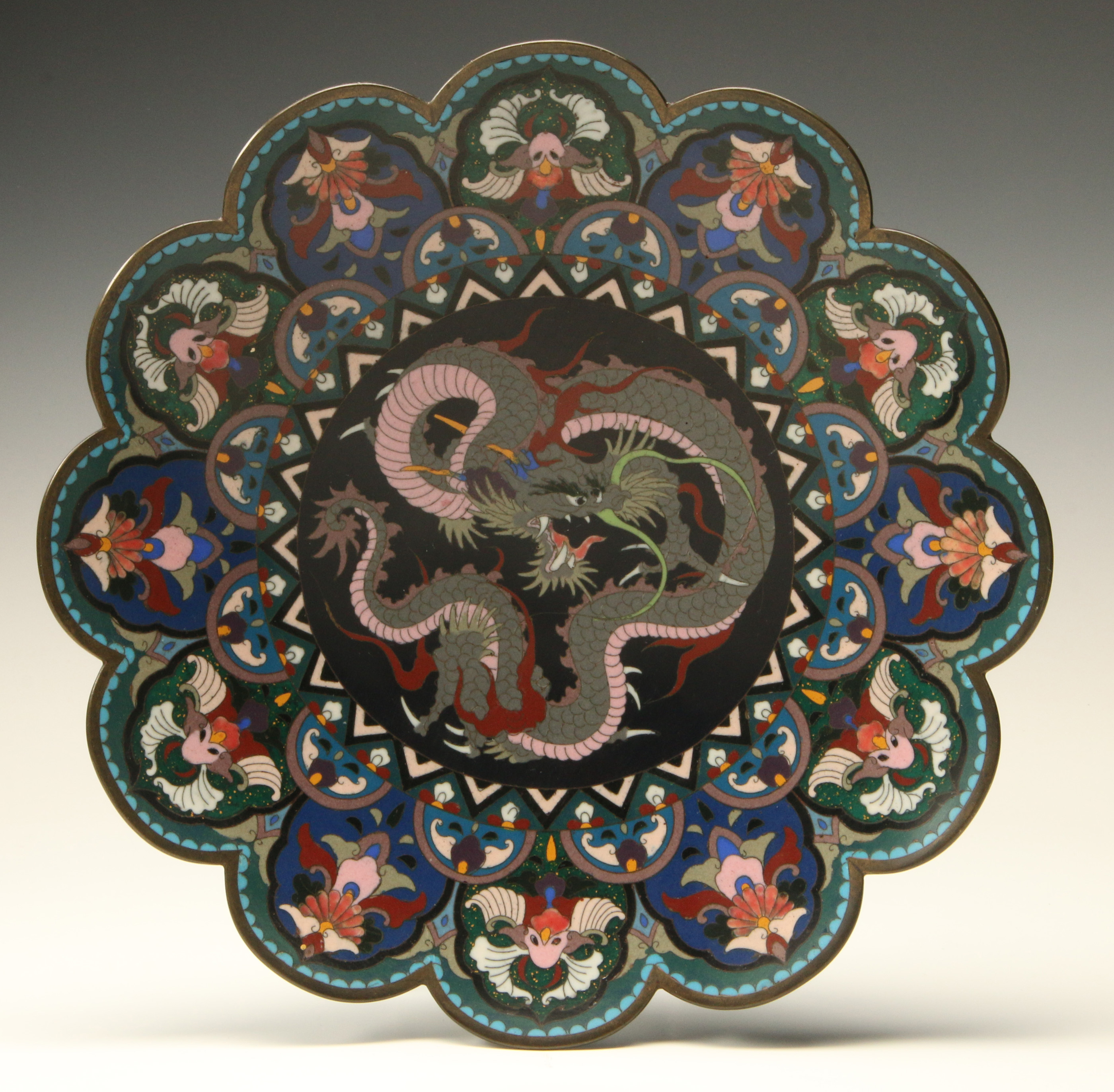 A JAPANESE MEIJI PERIOD CLOISONNE PLATE