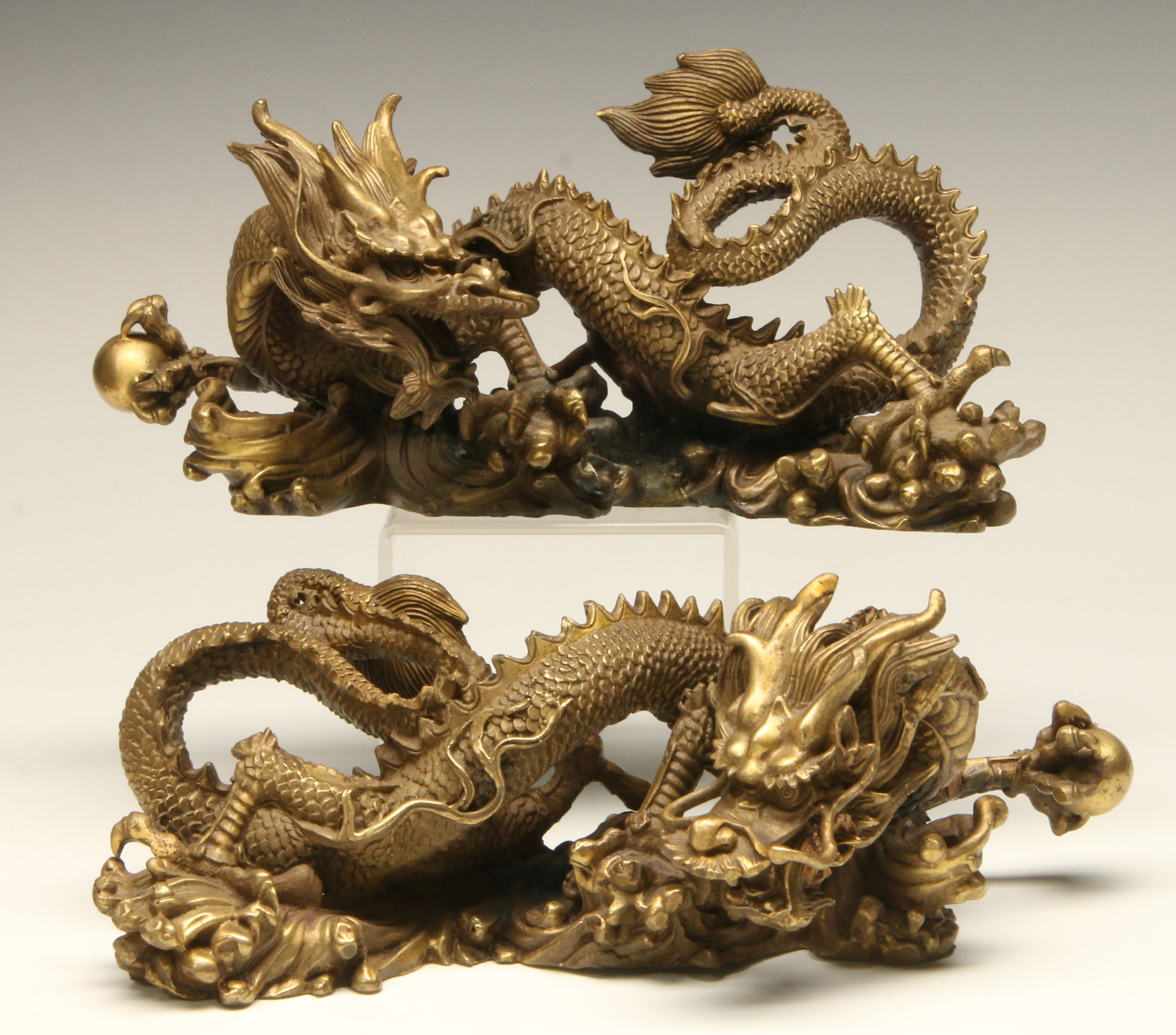 FINELY MODELED GILT BRONZE JAPANESE DRAGON FIGURES